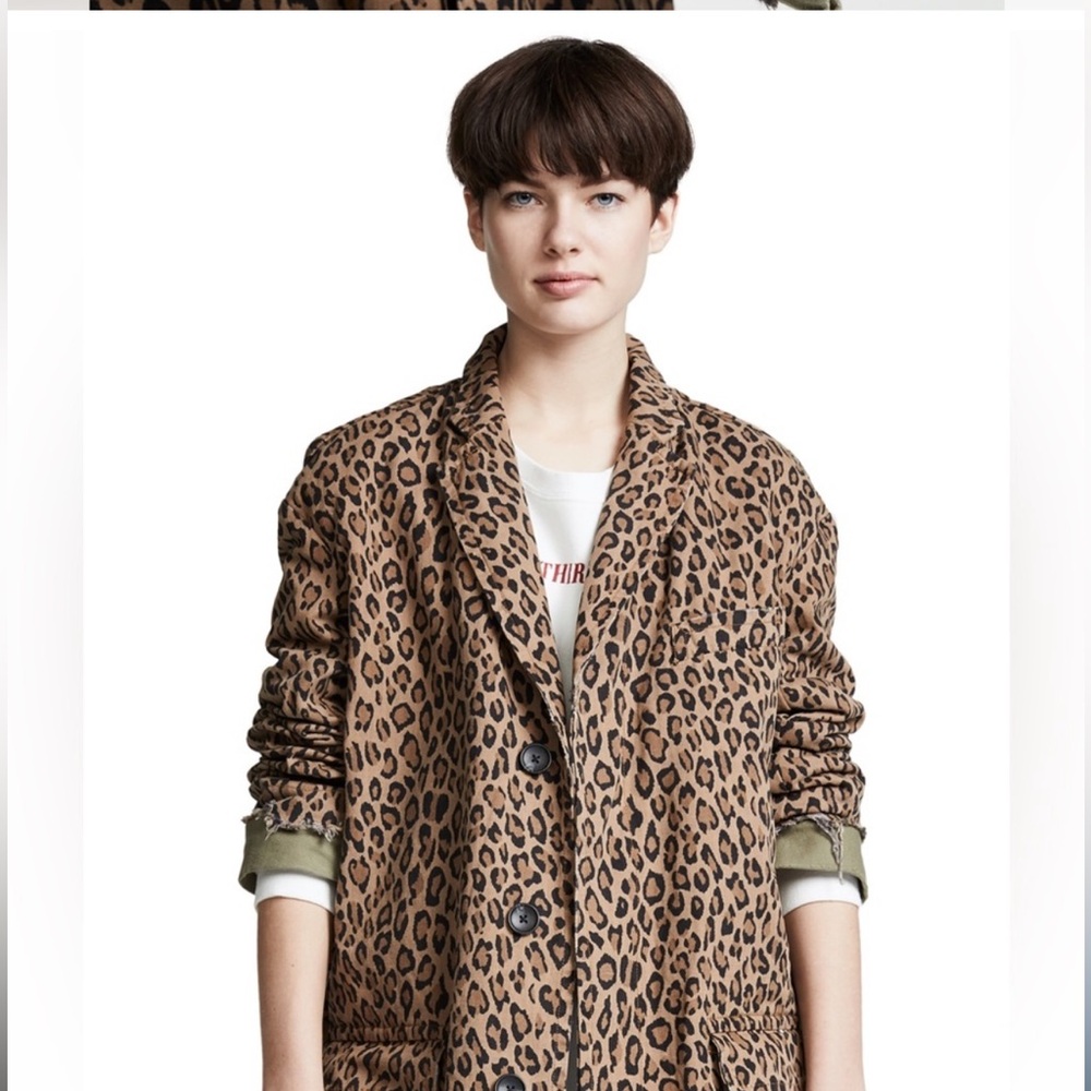 New without tags R13 cotton distressed leopard print coat. Size medium. - Picture 4 of 16
